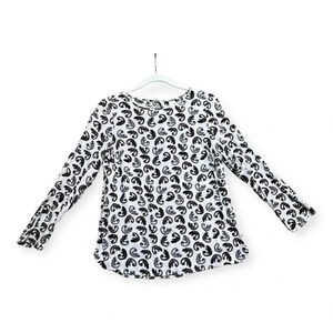 H&M Womens White Chameleon Lizard All Over Print Blouse Sz S Tribal Artsy Animal